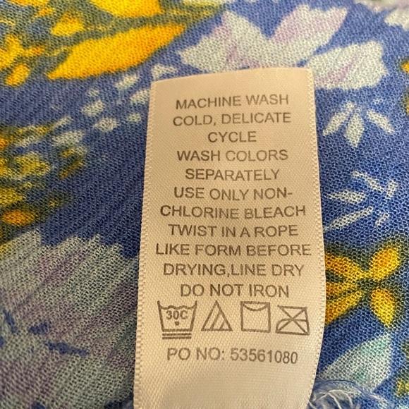 Woman Within Blue and Yellow Floral Crinkle Texture 1X Dress for any Events - Picture 4 of 7